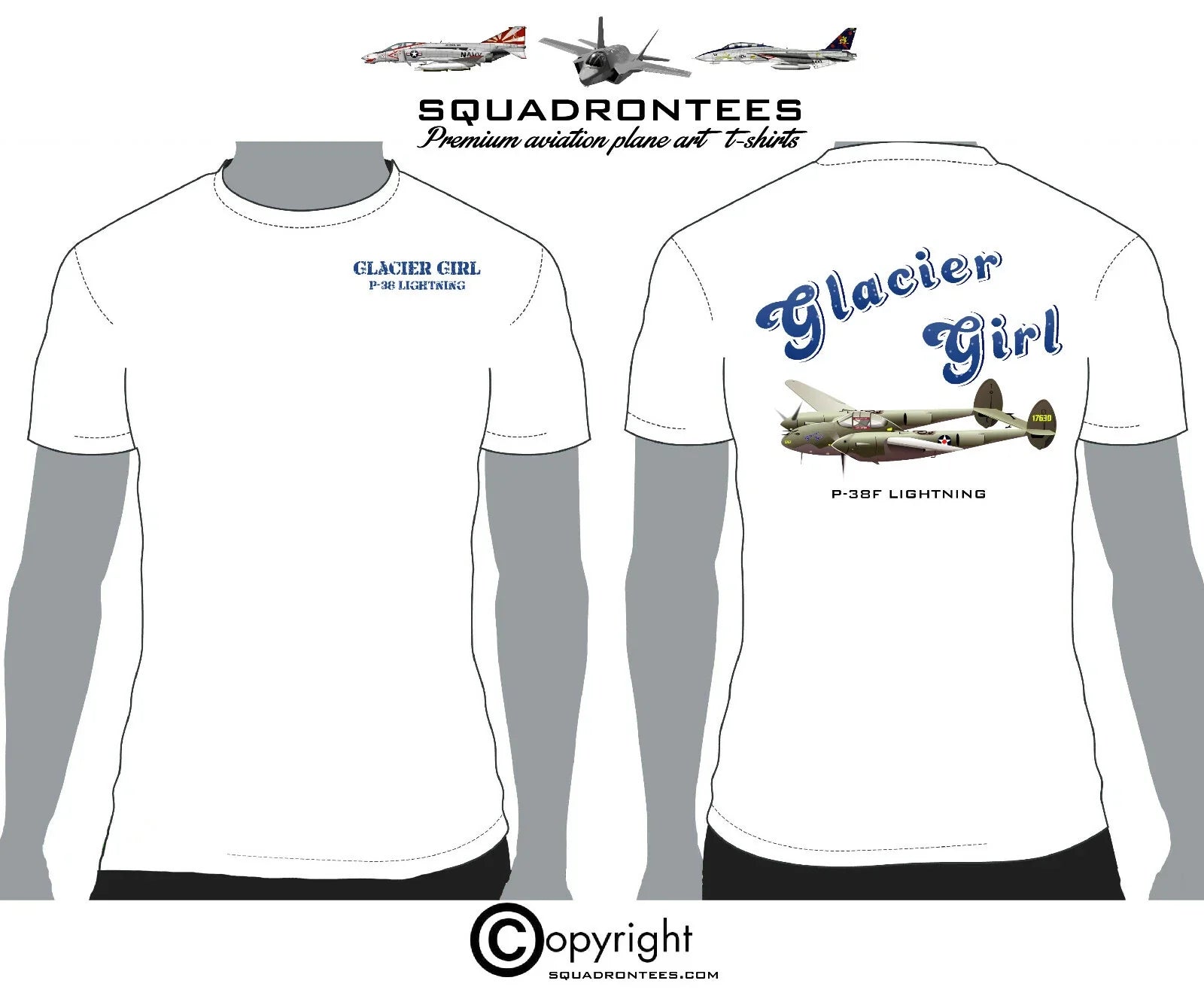 P-38 Glacier Girl -  Premium Plane Art T-Shirt Unisex T-shirt, Sweatshirt, Hoodie, Long Sleeve Tee - T-Shirt, Sweatshirt, Hoodie