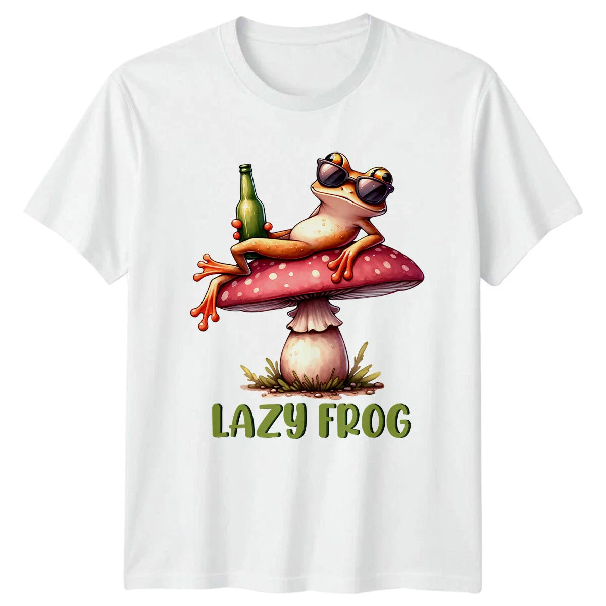 Funny Lazy Frog On Mushroom With Beer Sunglasses Graphic T-Shirt Unisex T-shirt, Sweatshirt, Hoodie, Long Sleeve Tee - T-Shirt, Sweatshirt, Hoodie