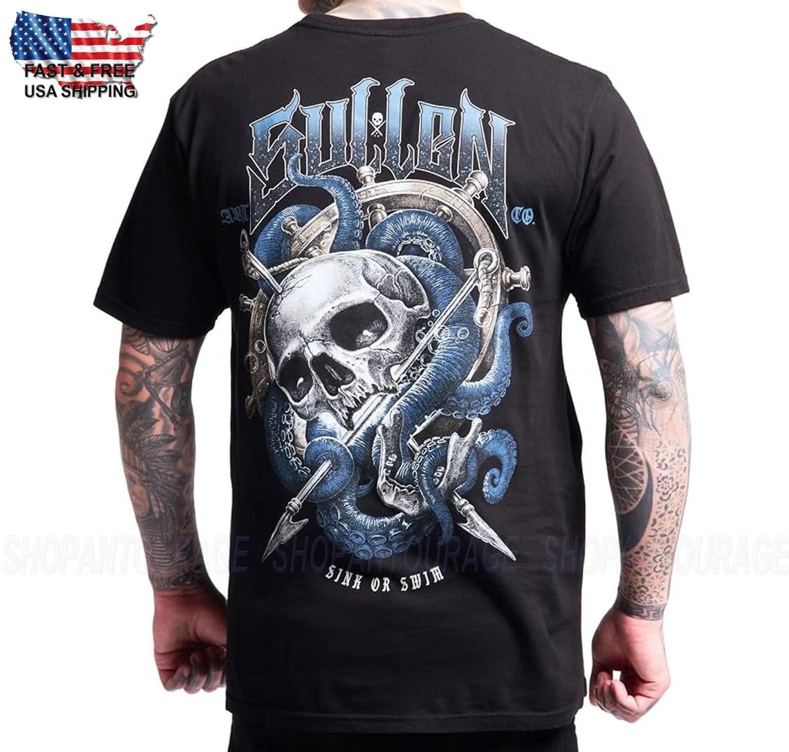 Sullen Art Collective Harpoon Skull Premium SCM8093 Short Sleeve T-shirt For Men Unisex T-shirt, Sweatshirt, Hoodie, Long Sleeve Tee - T-Shirt, Sweatshirt, Hoodie