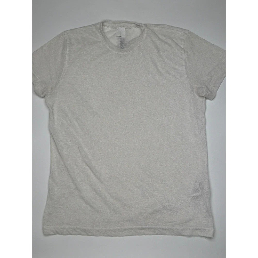 QUE Mens Size M White Crew Neck Short Sleeve Basic T Shirt Polyester Blend Unisex T-shirt, Sweatshirt, Hoodie, Long Sleeve Tee - T-Shirt, Sweatshirt, Hoodie