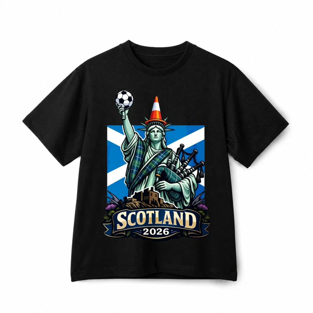Scotland 2026 Liberty Statue Soccer Bagpipes Retro Graphic Cotton T-Shirt Unisex Unisex T-shirt, Sweatshirt, Hoodie, Long Sleeve Tee - T-Shirt, Sweatshirt, Hoodie