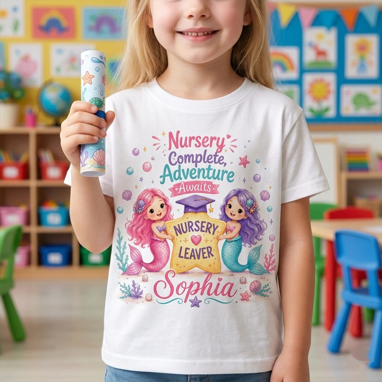 Nursery Leaver T Shirt, Personalised School Graduation Gift for Kids Unisex T-shirt, Sweatshirt, Hoodie, Long Sleeve Tee - T-Shirt, Sweatshirt, Hoodie