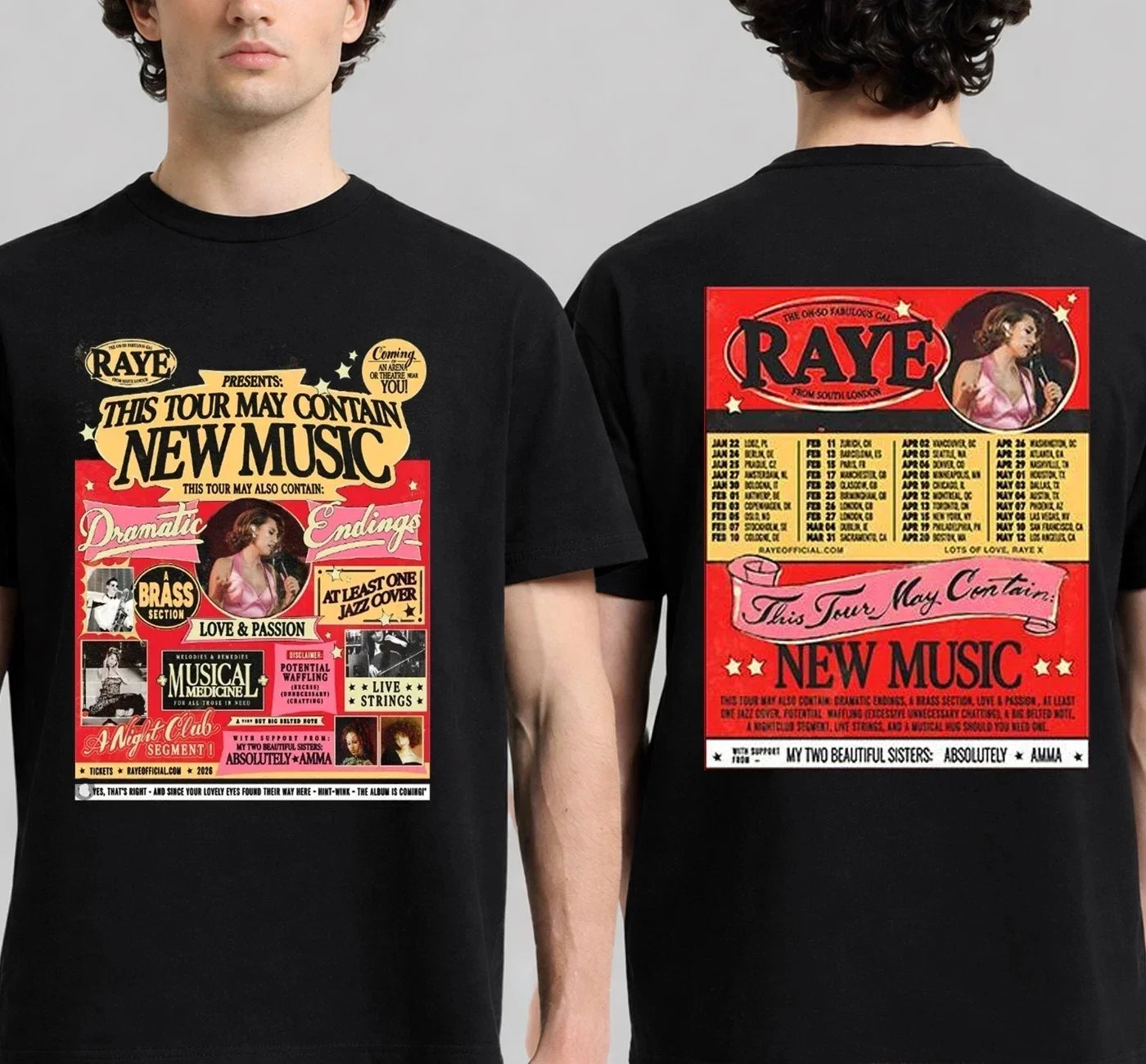 RAYE This Tour May Contain New Music Tour 2-sides T-shirt Unisex T-shirt, Sweatshirt, Hoodie, Long Sleeve Tee - T-Shirt, Sweatshirt, Hoodie