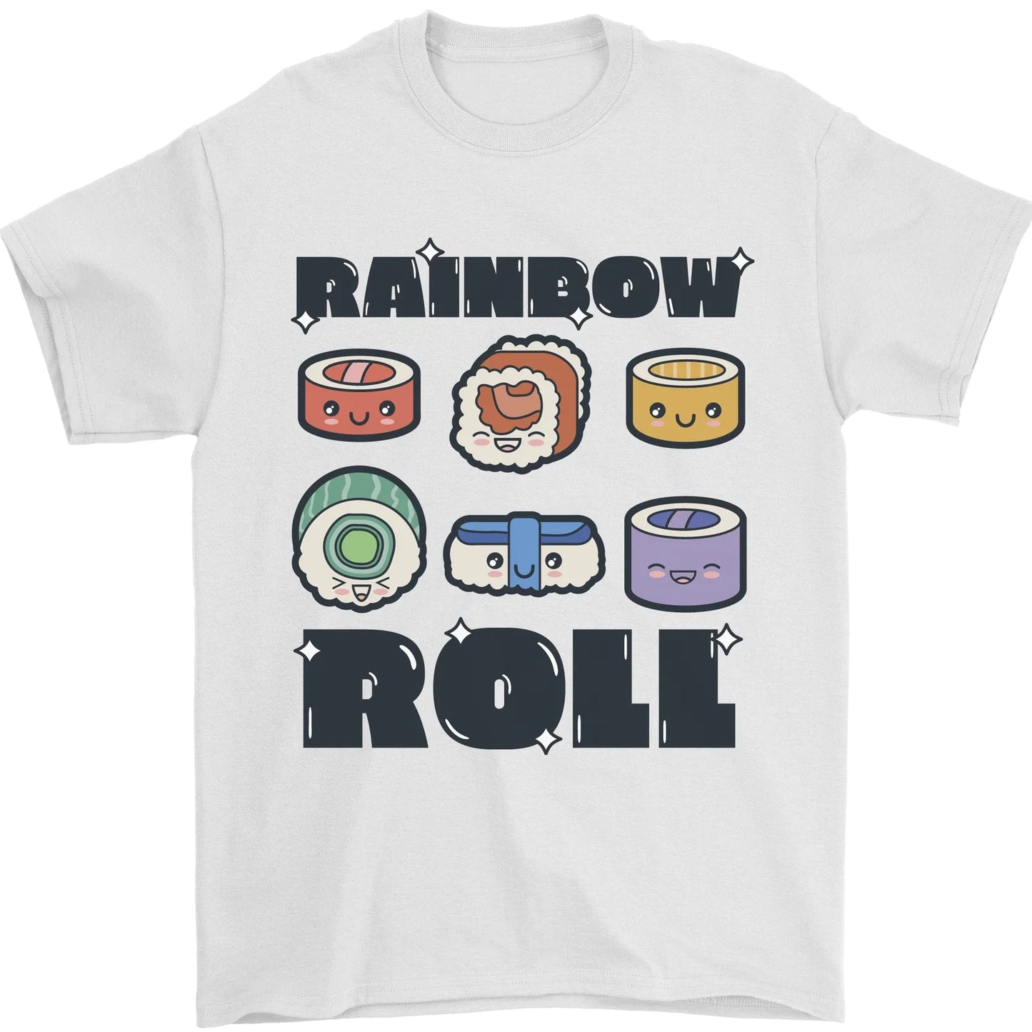 Kawaii Sushi Rainbow Roll Fish Mens T-Shirt 100% Cotton Unisex T-shirt, Sweatshirt, Hoodie, Long Sleeve Tee - T-Shirt, Sweatshirt, Hoodie