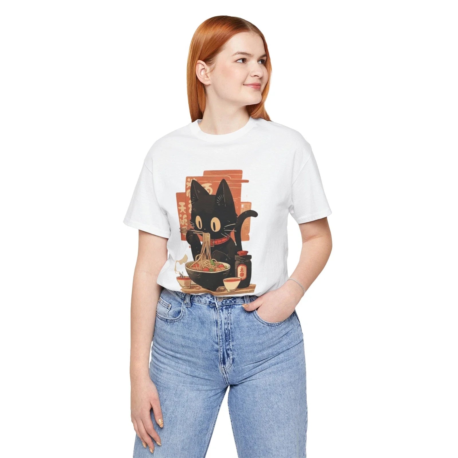 Cartoon Black Cat Unisex Tee - Funny Cat Eating Pho Shirt Unisex T-shirt, Sweatshirt, Hoodie, Long Sleeve Tee - T-Shirt, Sweatshirt, Hoodie