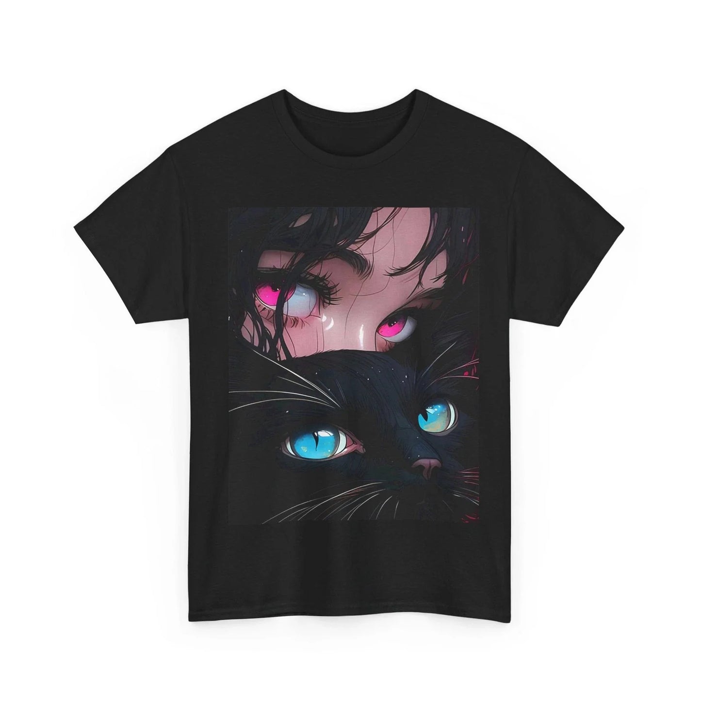 Anime Black Cat Kawaii Eyes Graphic Tee Chibi Neko Streetwear Shirt Gift Girls Unisex T-shirt, Sweatshirt, Hoodie, Long Sleeve Tee - T-Shirt, Sweatshirt, Hoodie