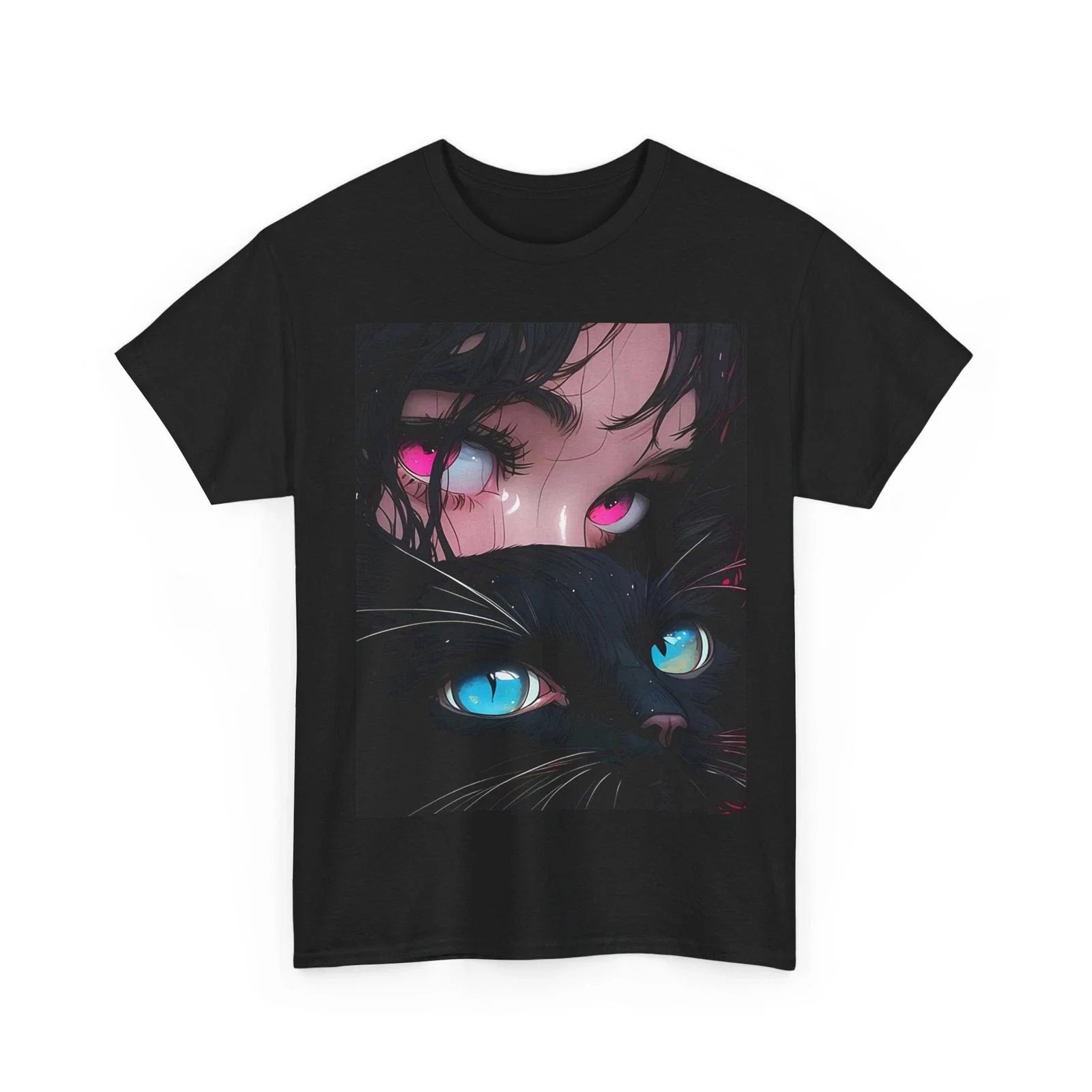 Anime Black Cat Kawaii Eyes Graphic Tee Chibi Neko Streetwear Shirt Gift Girls Unisex T-shirt, Sweatshirt, Hoodie, Long Sleeve Tee - T-Shirt, Sweatshirt, Hoodie