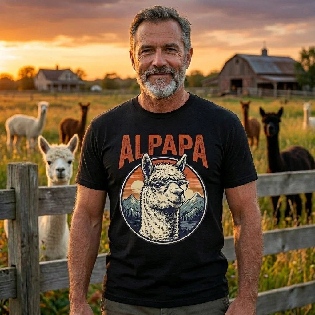Alpapa T-Shirt Funny Alpaca Dad Pun Retro Fathers Day Gift Mens Top Unisex T-shirt, Sweatshirt, Hoodie, Long Sleeve Tee - T-Shirt, Sweatshirt, Hoodie