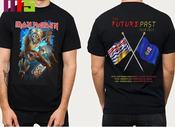 Iron Maiden Canada Event Tee The Future Past 2023 Tour Two Sides Essentials Unisex T-shirt, Sweatshirt, Hoodie, Long Sleeve Tee - T-Shirt, Sweatshirt, Hoodie