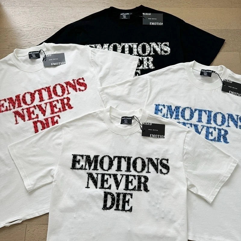 Mixed Emotion Retro Beaded Letter Design Loose Casual T-Shirt Unisex T-shirt, Sweatshirt, Hoodie, Long Sleeve Tee - T-Shirt, Sweatshirt, Hoodie