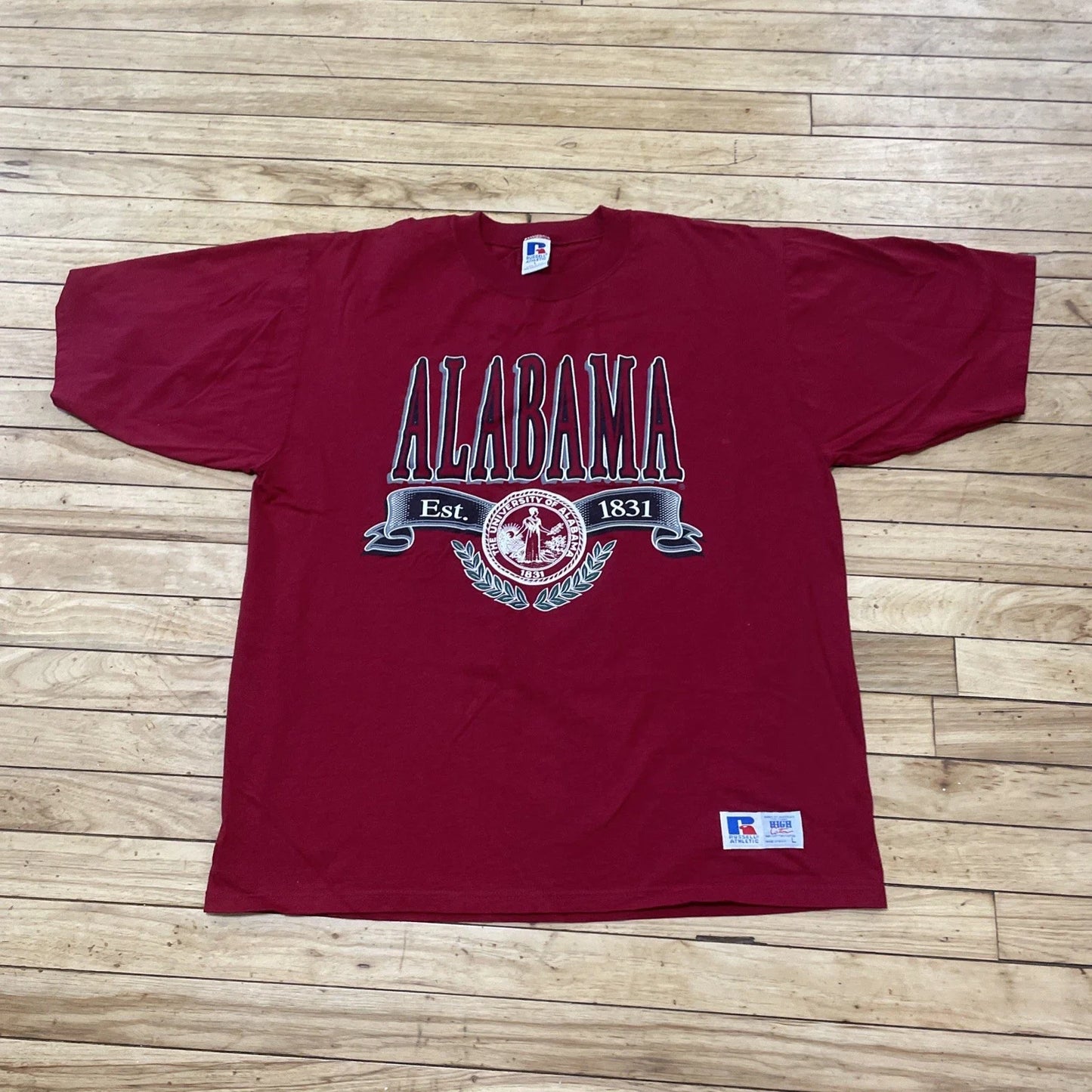 Vintage Y2k Russel Athletic ALABAMA Graphic Shirt Men L Red 90s Made USA 46" Unisex T-shirt, Sweatshirt, Hoodie, Long Sleeve Tee - T-Shirt, Sweatshirt, Hoodie