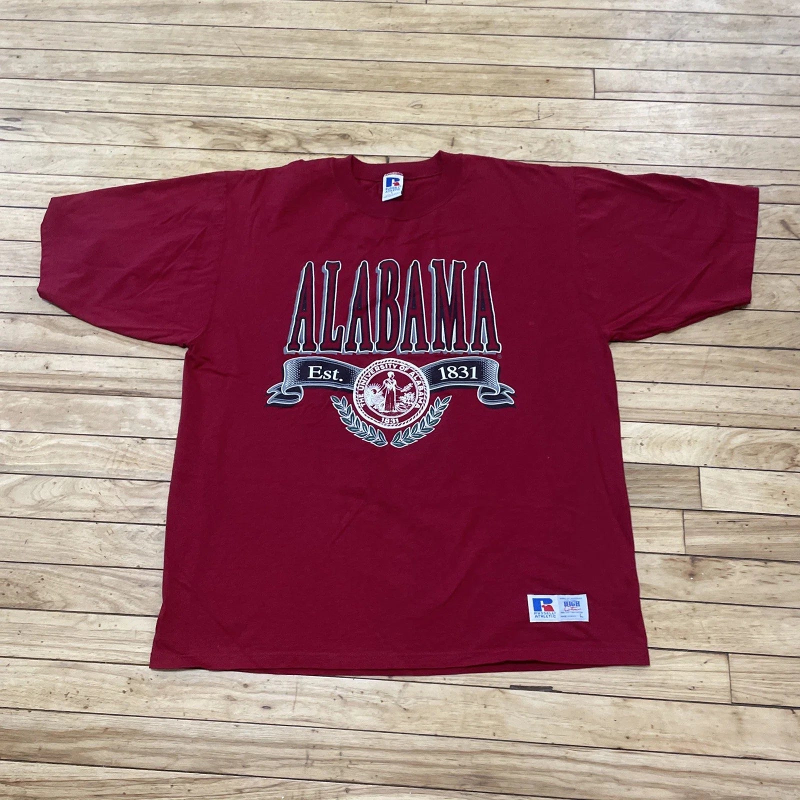 Vintage Y2k Russel Athletic ALABAMA Graphic Shirt Men L Red 90s Made USA 46" Unisex T-shirt, Sweatshirt, Hoodie, Long Sleeve Tee - T-Shirt, Sweatshirt, Hoodie