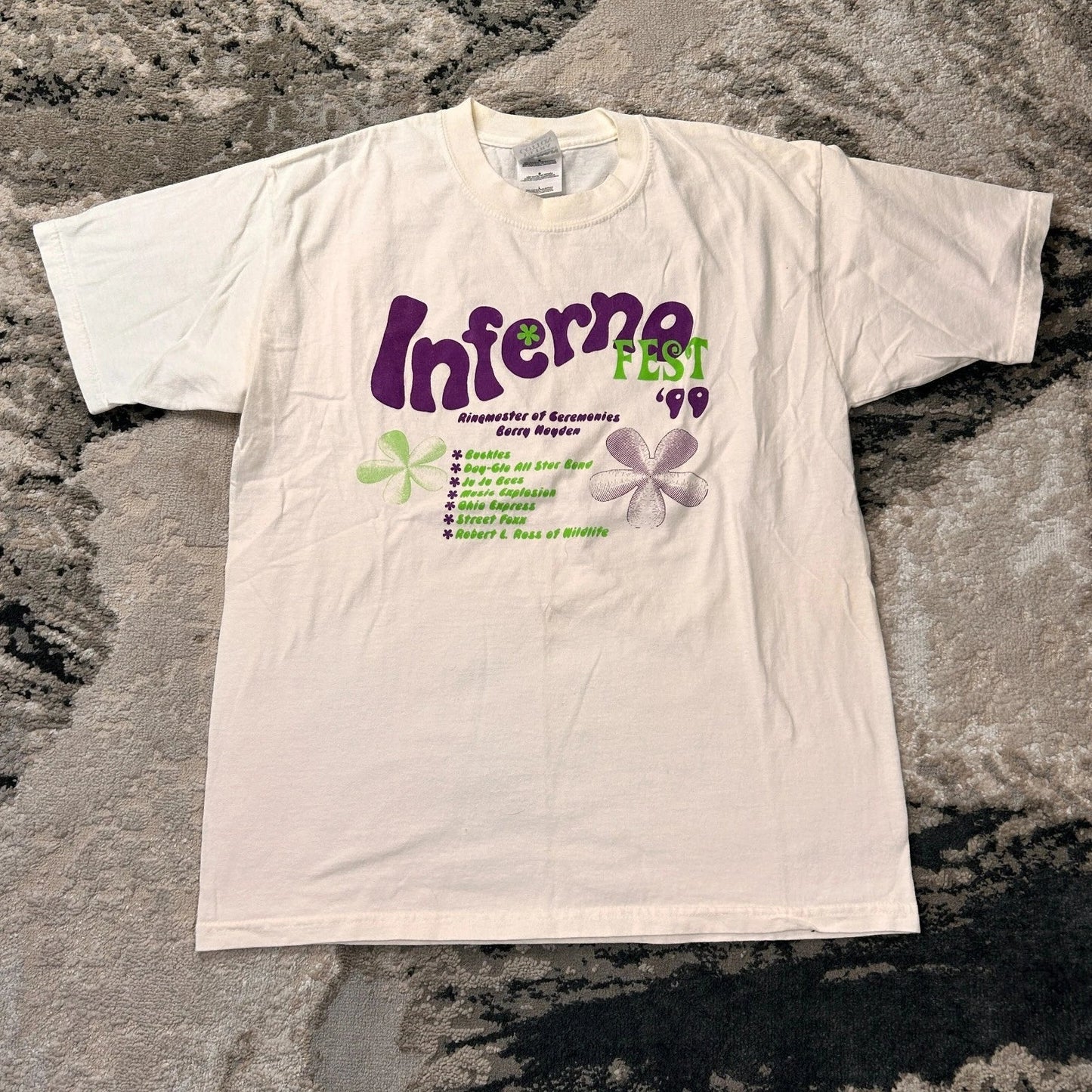 Gildan Tour T Shirt Mens Large White Cotton Inferno Fest '99 Graphic Y2K Hippie Unisex T-shirt, Sweatshirt, Hoodie, Long Sleeve Tee - T-Shirt, Sweatshirt, Hoodie