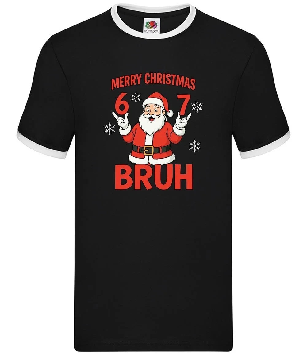 Merry Christmas Bruh - Men's Ringer - Six Seven 6 7 Meme Brainrot Funny Unisex T-shirt, Sweatshirt, Hoodie, Long Sleeve Tee - T-Shirt, Sweatshirt, Hoodie