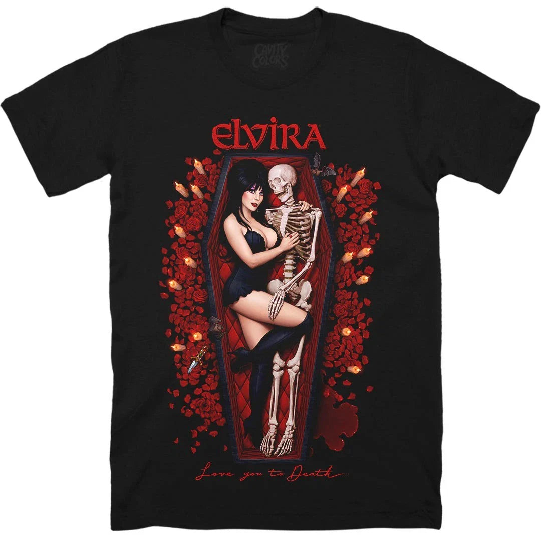 Elvira Love You to Death T-Shirt. Vintage Horror Movie Graphic Tee, Retro Gothic Unisex T-shirt, Sweatshirt, Hoodie, Long Sleeve Tee - T-Shirt, Sweatshirt, Hoodie