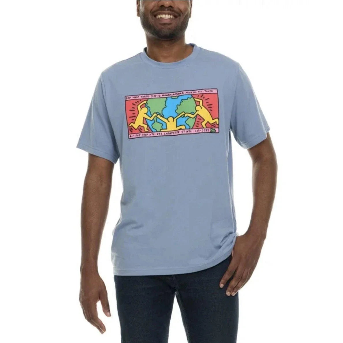 Keith Haring Graphic Print Tee Shirt Men Medium Blue Short Sleeve Cotton NWT Unisex T-shirt, Sweatshirt, Hoodie, Long Sleeve Tee - T-Shirt, Sweatshirt, Hoodie