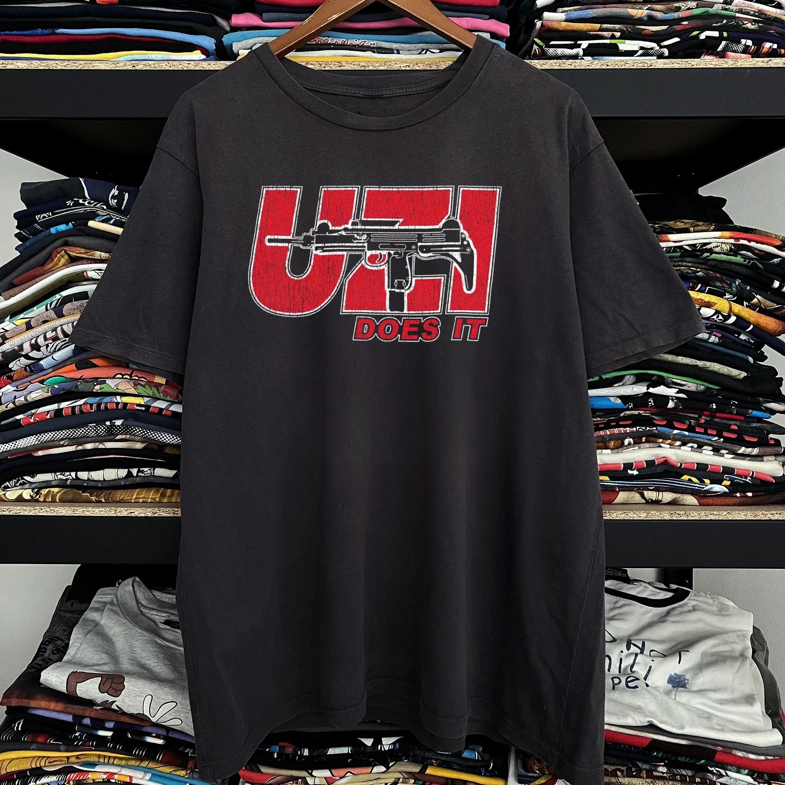 Uzi Does It Washed T-Shirt Black L Unisex T-shirt, Sweatshirt, Hoodie, Long Sleeve Tee - T-Shirt, Sweatshirt, Hoodie