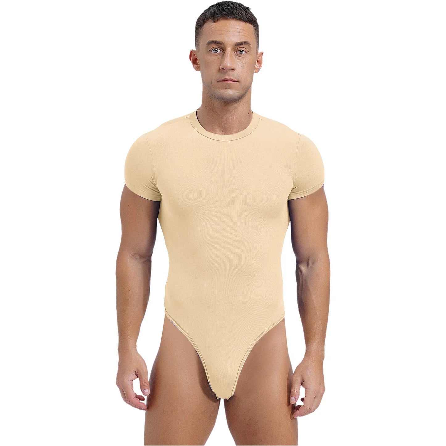 Mens Short Sleeve Bodysuit Athletic High Waist Jumpsuit Stretchy Button Bodycon Unisex T-shirt, Sweatshirt, Hoodie, Long Sleeve Tee - T-Shirt, Sweatshirt, Hoodie