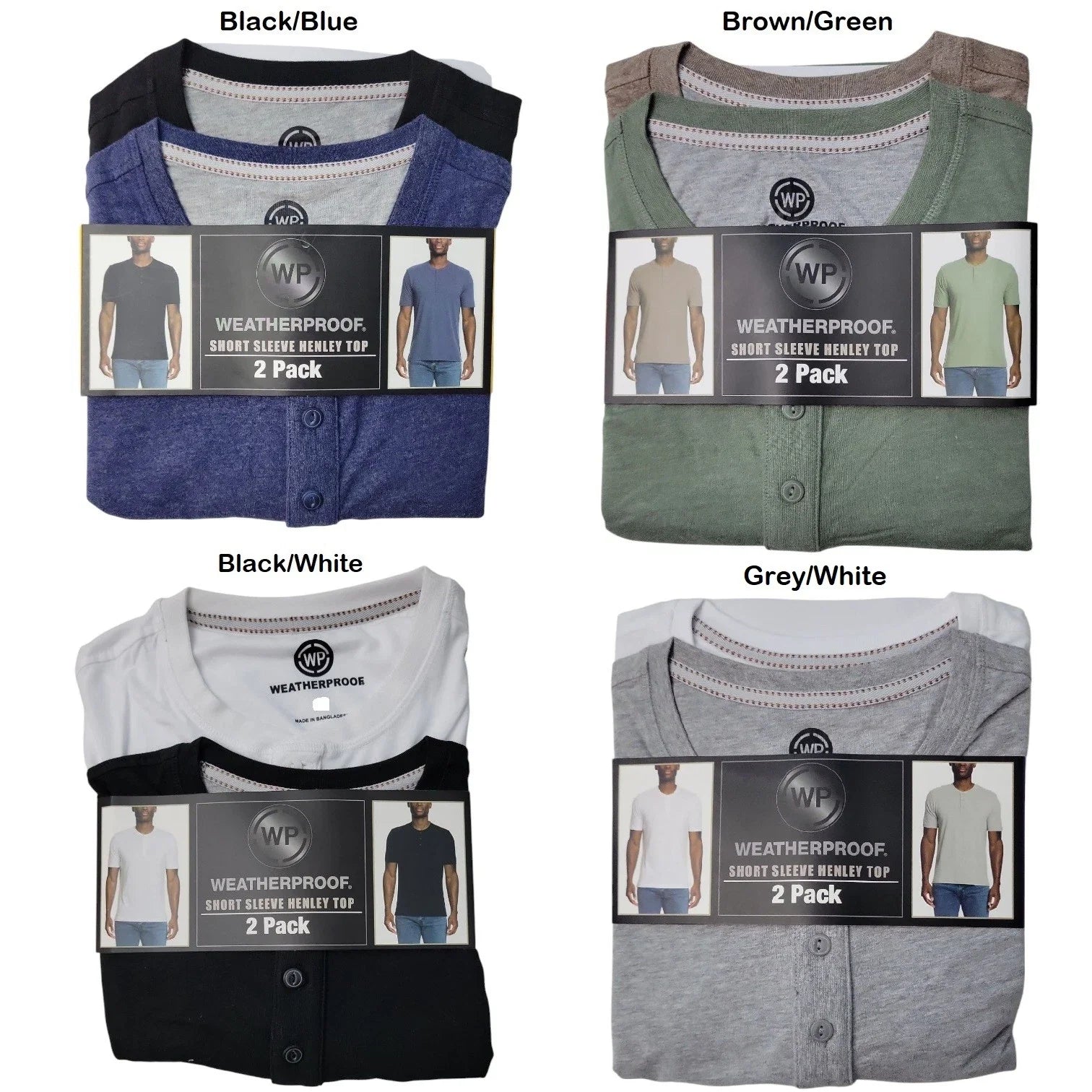WP Weatherproof Men's 2 Pack Soft Short Sleeve Henley Unisex T-shirt, Sweatshirt, Hoodie, Long Sleeve Tee - T-Shirt, Sweatshirt, Hoodie