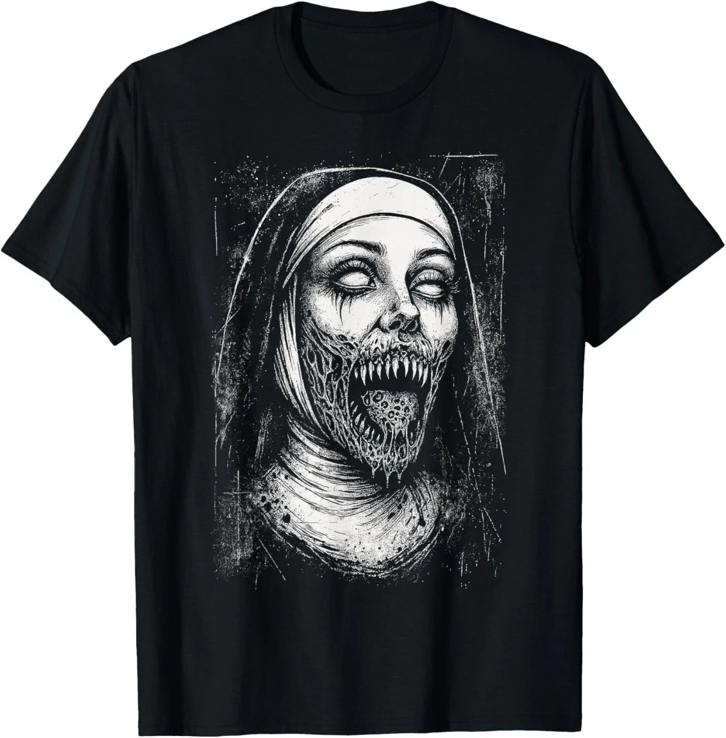 Horror Creepy Nun Demon Unholy Evil Occult Alt Scary Goth Gift Unisex T-Shirt Unisex T-shirt, Sweatshirt, Hoodie, Long Sleeve Tee - T-Shirt, Sweatshirt, Hoodie