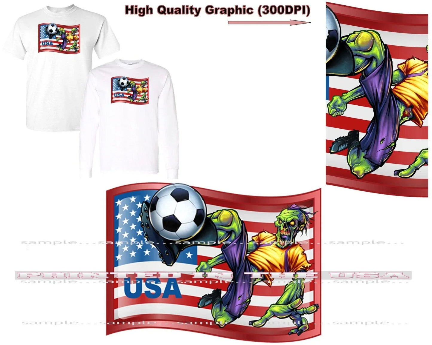 Soccer Zombie Team Mascot Player USA Flag Background Cartoon T Shirt Unisex T-shirt, Sweatshirt, Hoodie, Long Sleeve Tee - T-Shirt, Sweatshirt, Hoodie