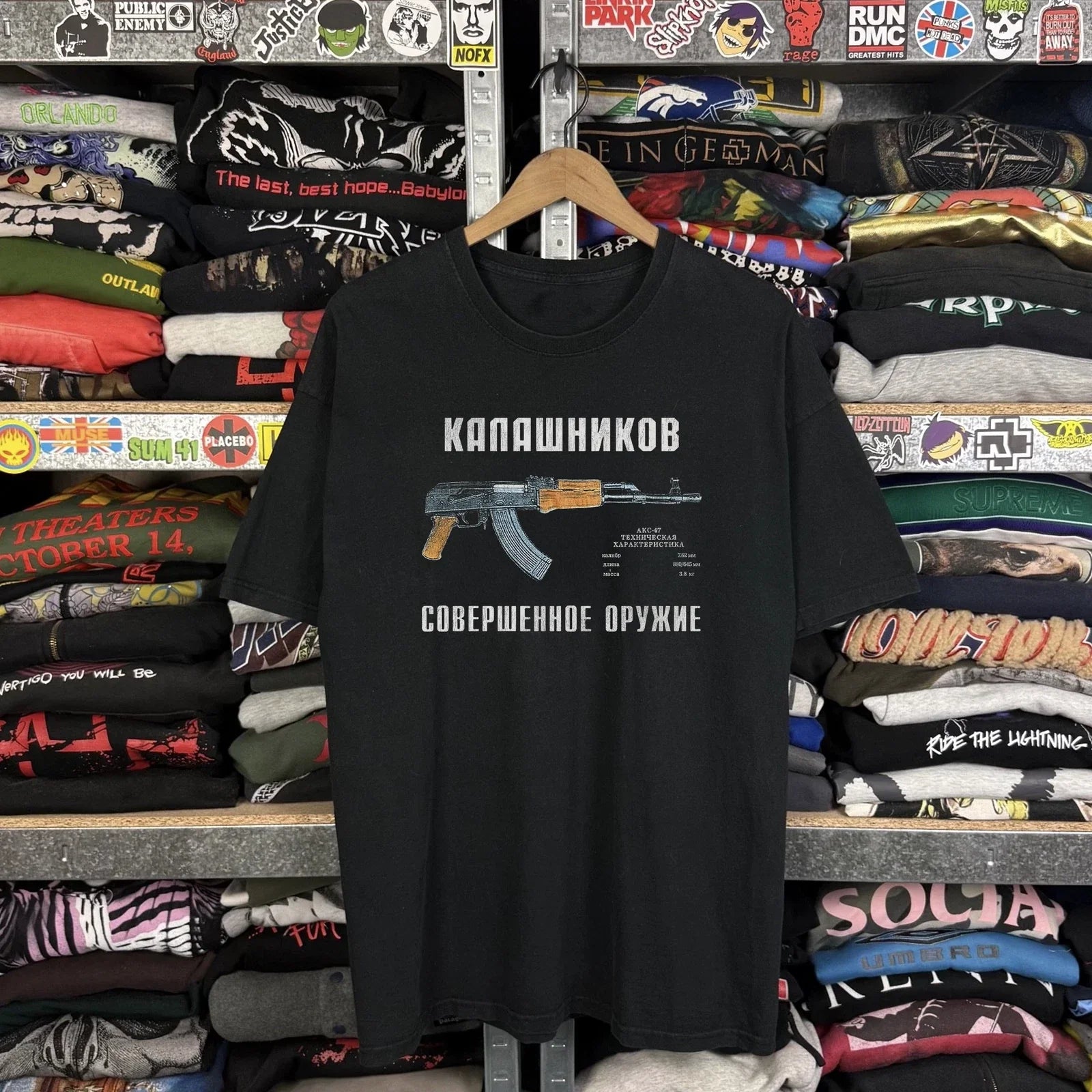 90s Kalashnikov AK-47 Tour Rare T-Shirt Black M Unisex T-shirt, Sweatshirt, Hoodie, Long Sleeve Tee - T-Shirt, Sweatshirt, Hoodie