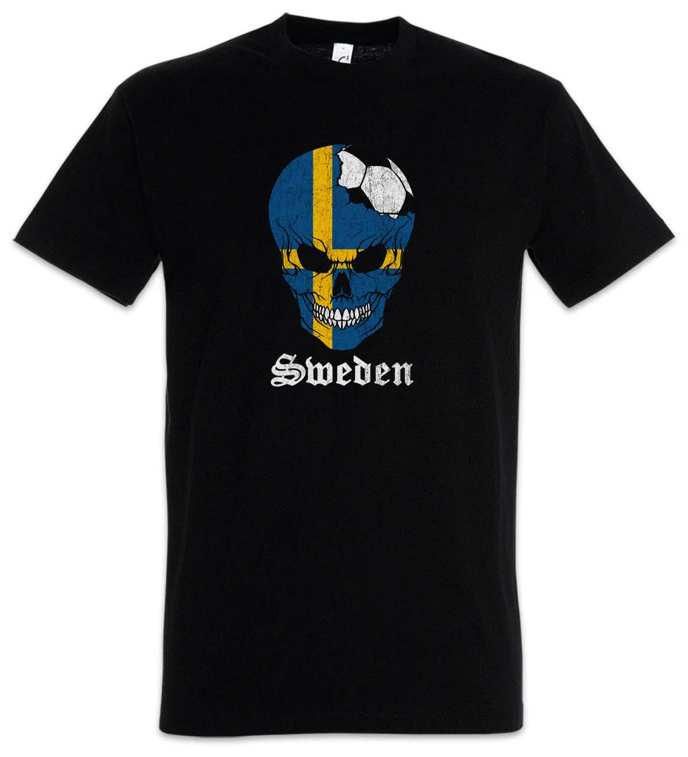 Sweden Football Skull I T-Shirt swedish Soccer Flag Banner World Championship Unisex T-shirt, Sweatshirt, Hoodie, Long Sleeve Tee - T-Shirt, Sweatshirt, Hoodie
