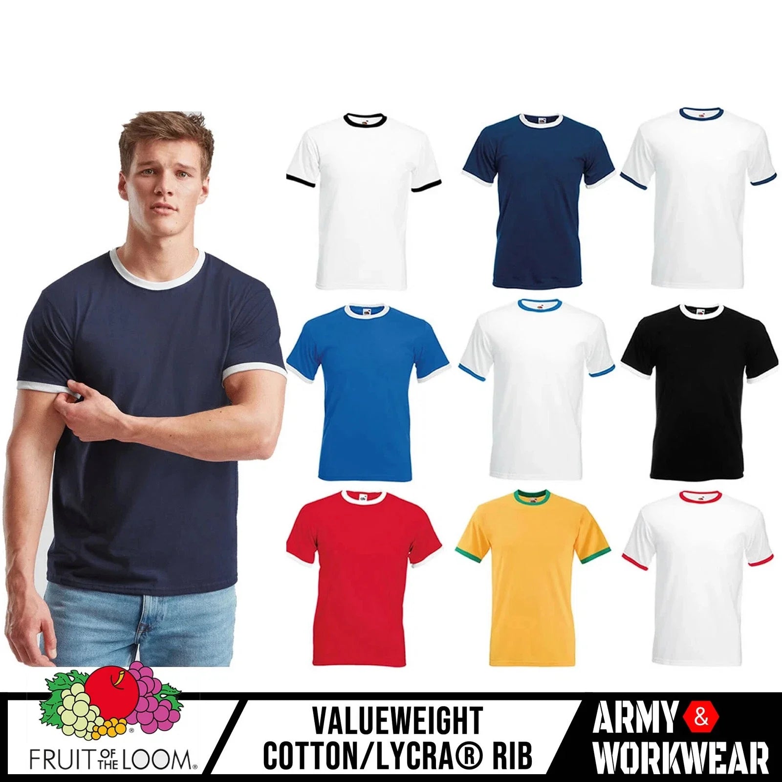 Mens Contrast Ringer T-Shirt, Fruit of the Loom Short Sleeve Two Tone Sports Unisex T-shirt, Sweatshirt, Hoodie, Long Sleeve Tee - T-Shirt, Sweatshirt, Hoodie