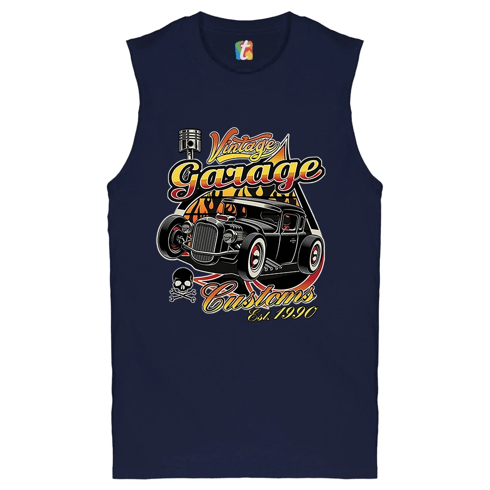 Vintage Garage Customs Est. 1990 Muscle Shirt Old School Retro Hot Rod Men's Unisex T-shirt, Sweatshirt, Hoodie, Long Sleeve Tee - T-Shirt, Sweatshirt, Hoodie
