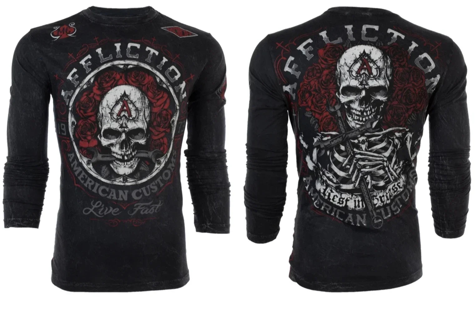 AFFLICTION Men's Long Sleeve T-Shirt REST IN GREASE Black Tattoo Biker S-3XL Unisex T-shirt, Sweatshirt, Hoodie, Long Sleeve Tee - T-Shirt, Sweatshirt, Hoodie