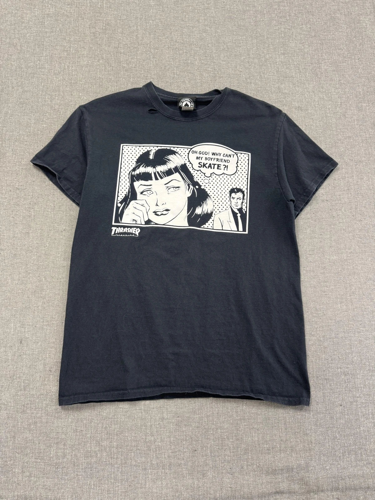 Y2K Thrasher T-Shirt Mens Medium Black Comic Graphic Skateboarding Pop Art Tee Unisex T-shirt, Sweatshirt, Hoodie, Long Sleeve Tee - T-Shirt, Sweatshirt, Hoodie