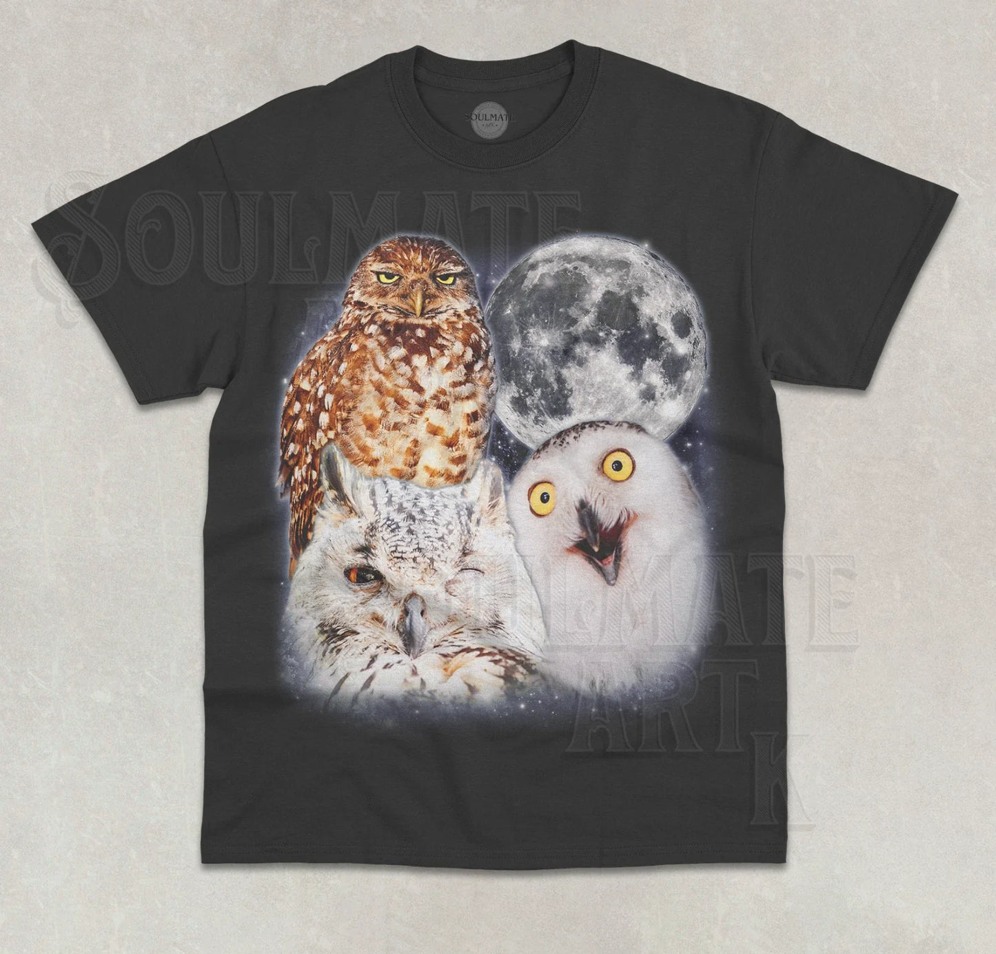 Three Owls Moon T-Shirt Funny Owl Animal Lover Cute Meme Graphic Unisex Shirt Unisex T-shirt, Sweatshirt, Hoodie, Long Sleeve Tee - T-Shirt, Sweatshirt, Hoodie