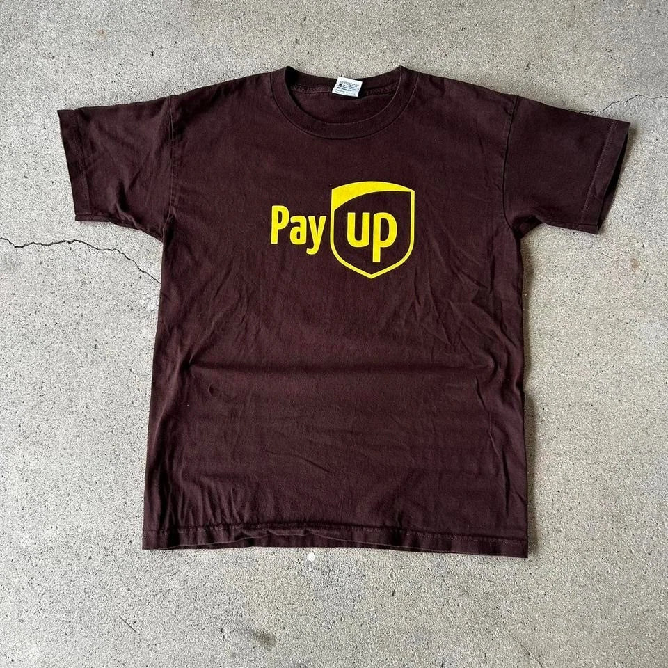 Vintage y2k Pay up! UPS graphic brown tee shirt tshirt Size L Unisex T-shirt, Sweatshirt, Hoodie, Long Sleeve Tee - T-Shirt, Sweatshirt, Hoodie