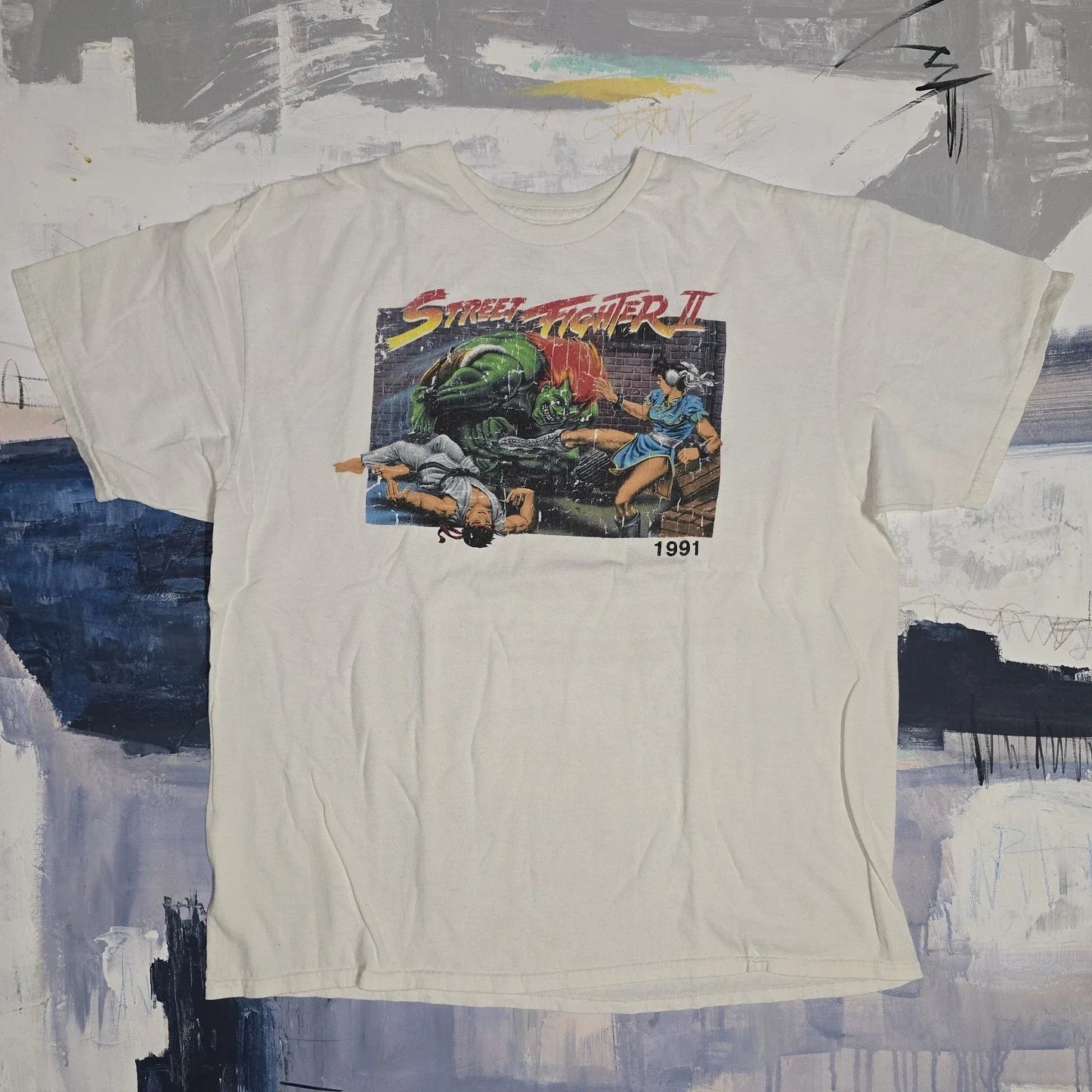 Street Fighter 2 T  Shirt 1991 Retro Xlarge White Distressed Get Ready To Rumble Unisex T-shirt, Sweatshirt, Hoodie, Long Sleeve Tee - T-Shirt, Sweatshirt, Hoodie