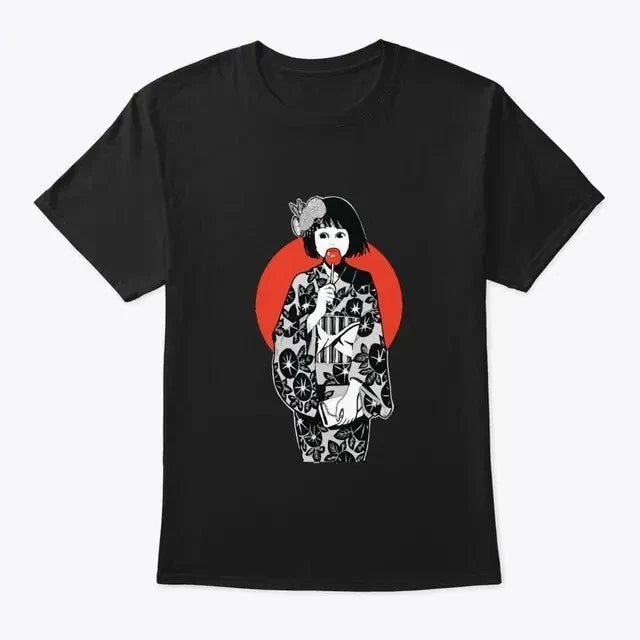 Japan Kawaii: Adorable Kimono Girl with Treat  Size L  Free Shipping Unisex T-shirt, Sweatshirt, Hoodie, Long Sleeve Tee - T-Shirt, Sweatshirt, Hoodie
