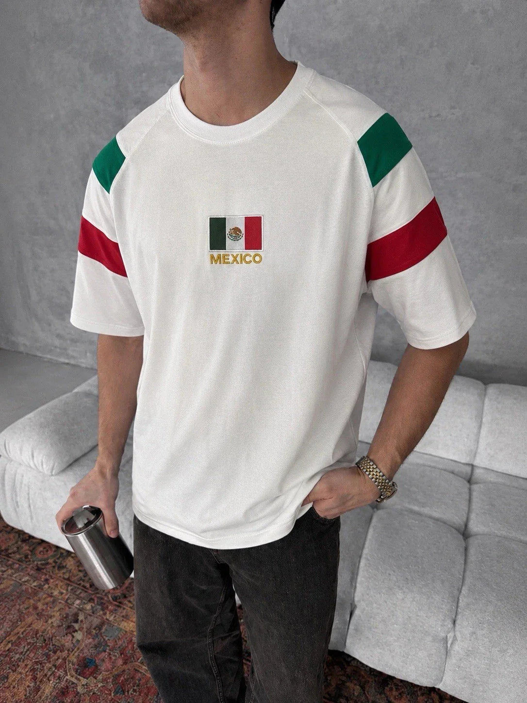 Vintage Mexico Flag Embroidered Oversized Football T-Shirt, Retro Soccer Streetw Unisex T-shirt, Sweatshirt, Hoodie, Long Sleeve Tee - T-Shirt, Sweatshirt, Hoodie