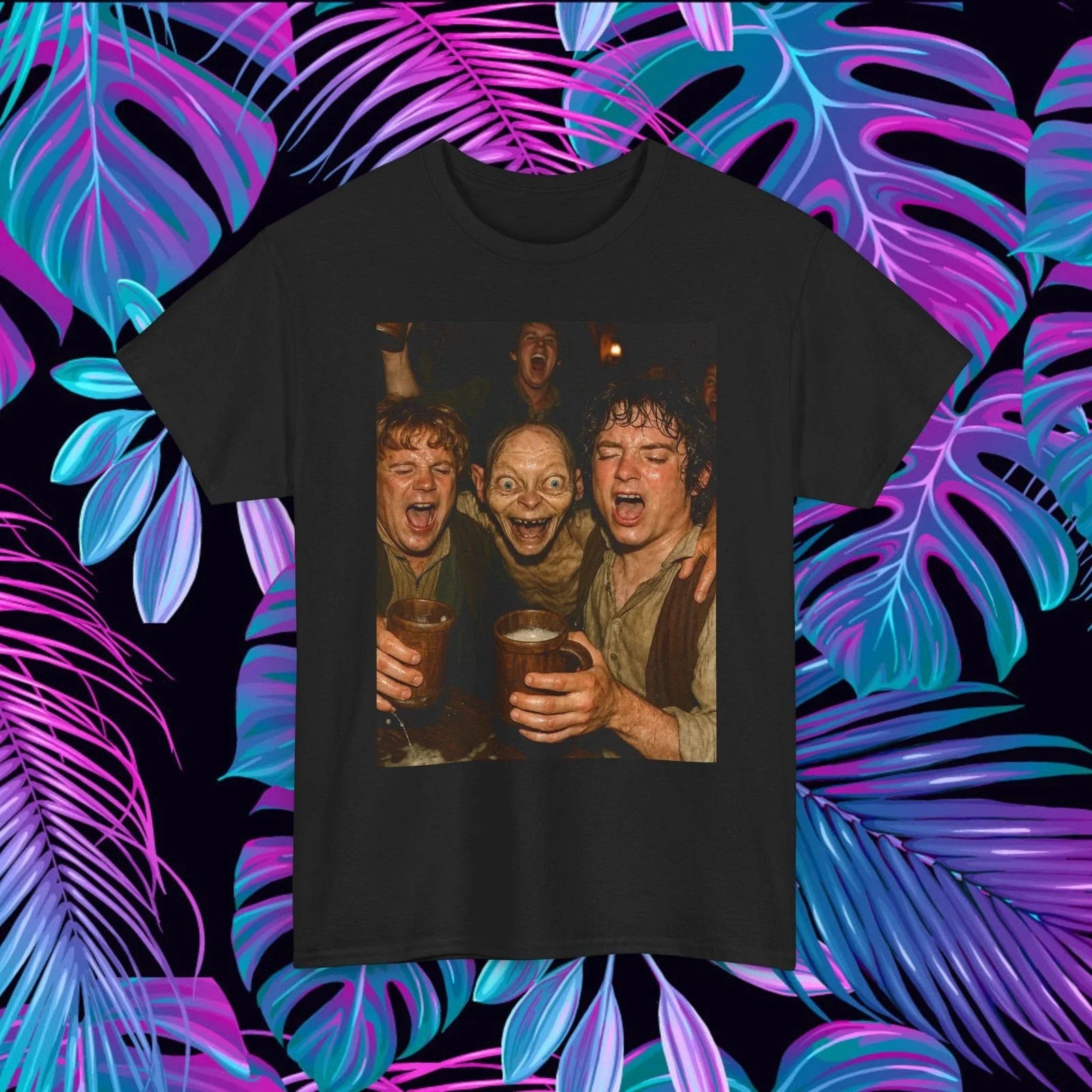 LOTR Hobbits & Gollum Drinking Beer Funny Tavern Meme T Shirt Unisex T-shirt, Sweatshirt, Hoodie, Long Sleeve Tee - T-Shirt, Sweatshirt, Hoodie