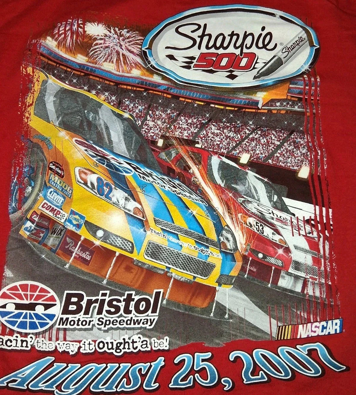 2007 NASCAR Men's XL T-Shirt Bristol Motor Speedway Y2K Large Graphic Unisex T-shirt, Sweatshirt, Hoodie, Long Sleeve Tee - T-Shirt, Sweatshirt, Hoodie
