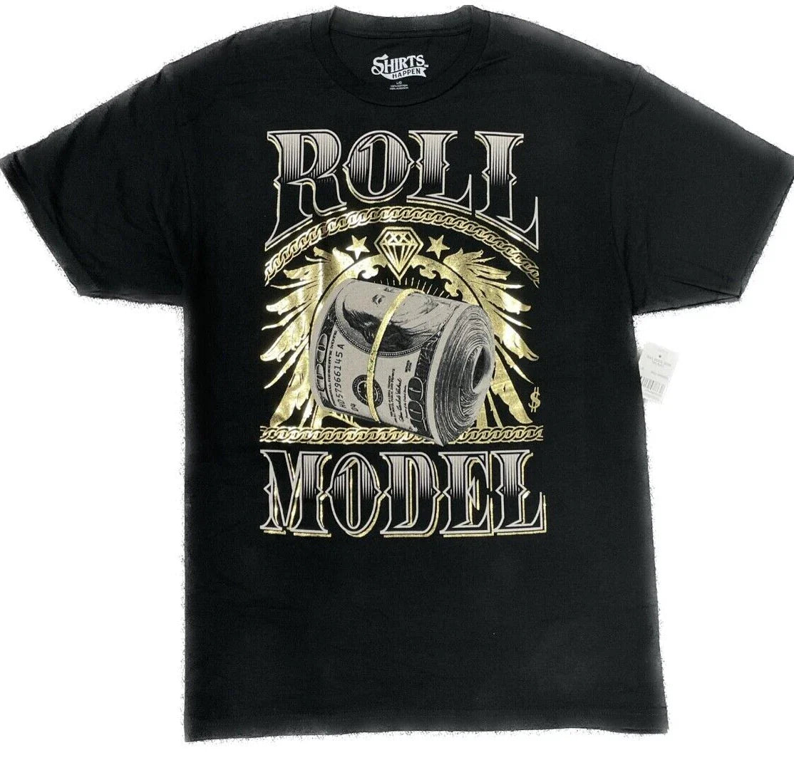 Men's T Shirt - ROLL MODEL-100 DOLLAR BILL- 100% cotton Black New Unisex T-shirt, Sweatshirt, Hoodie, Long Sleeve Tee - T-Shirt, Sweatshirt, Hoodie