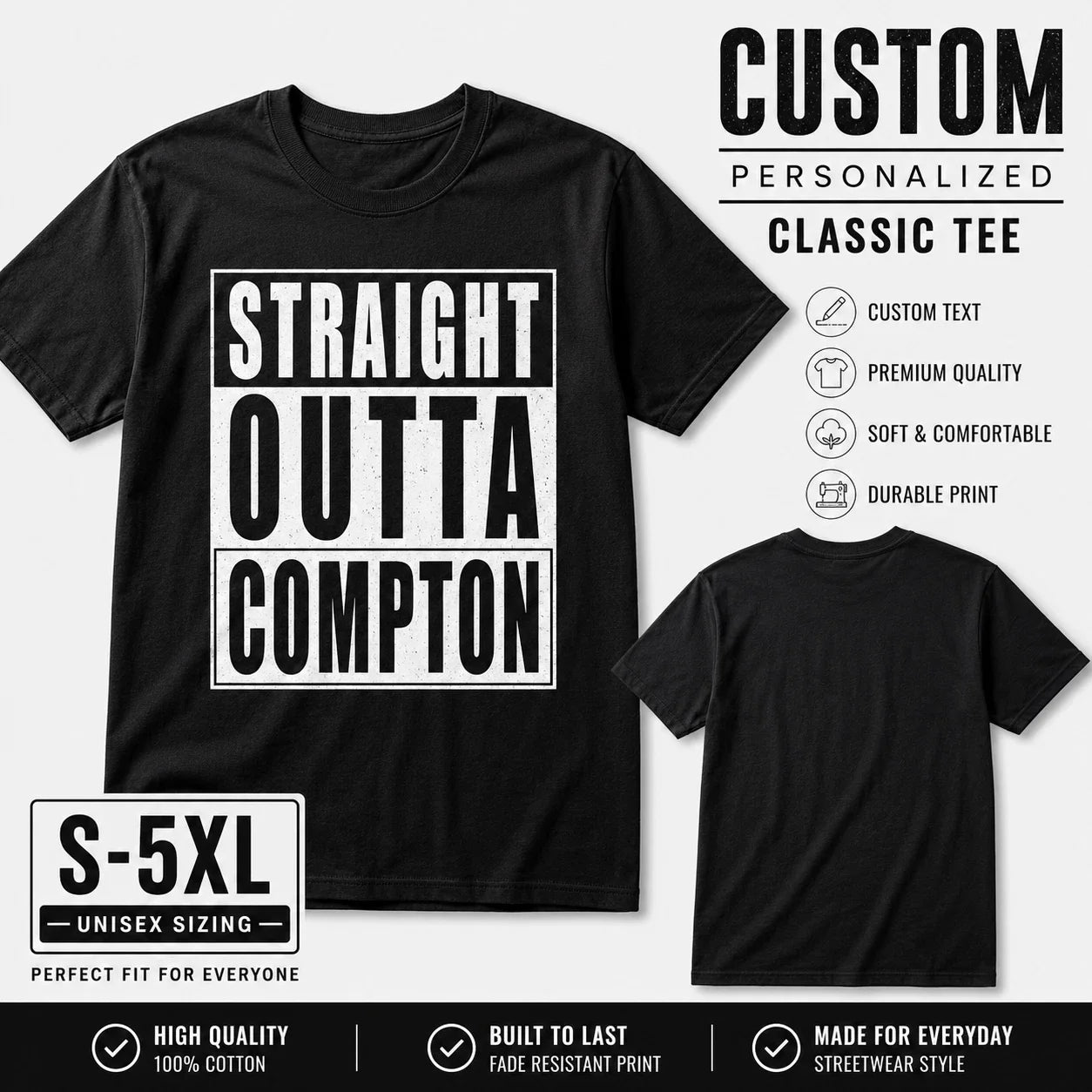 CUSTOM Straight Outta Graphic T-Shirt Compton Personalized NWA Classic Tee S-5XL Unisex T-shirt, Sweatshirt, Hoodie, Long Sleeve Tee - T-Shirt, Sweatshirt, Hoodie