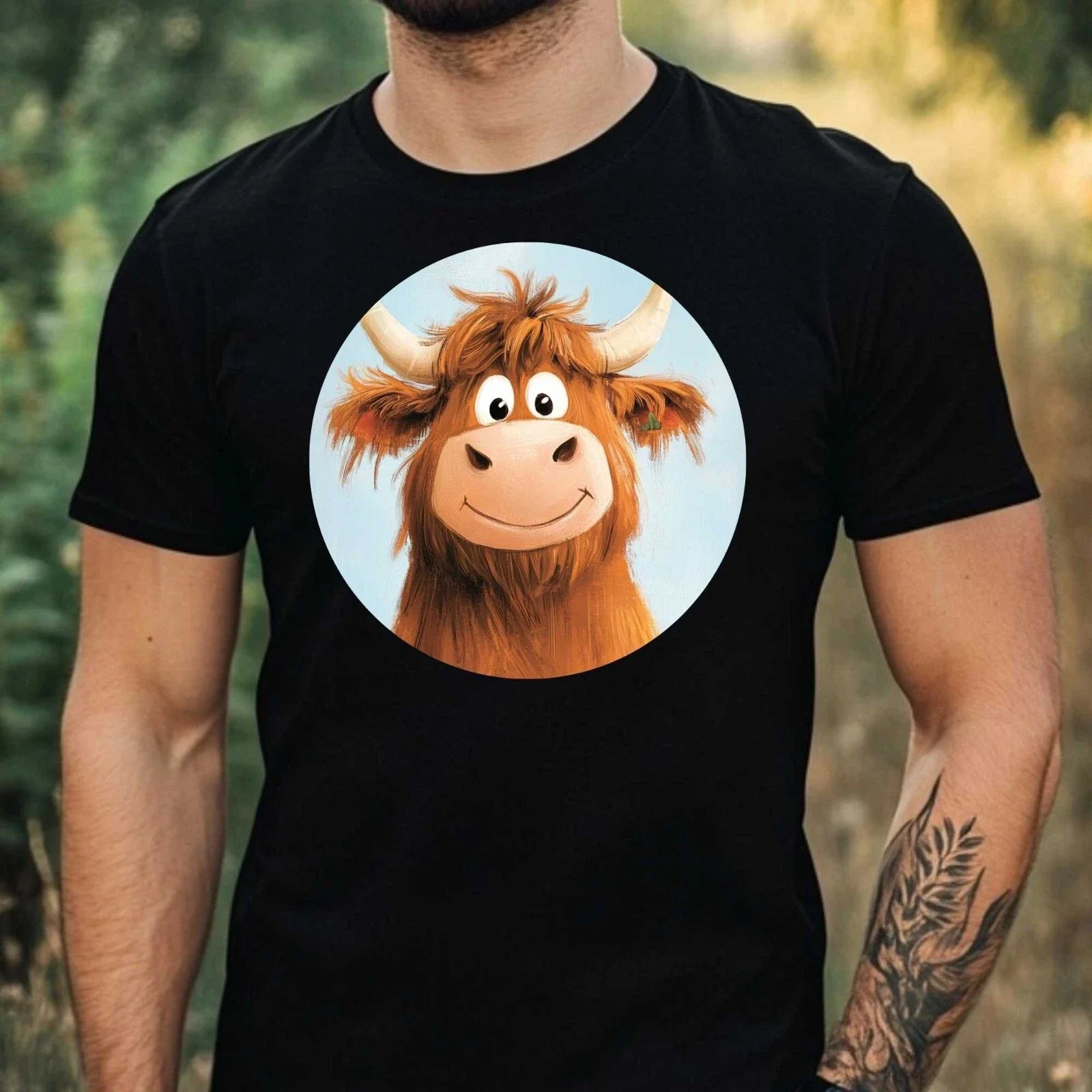 Mens Funny Highland Cow Print Cotton T-Shirt Size XS to 5XL Unisex T-shirt, Sweatshirt, Hoodie, Long Sleeve Tee - T-Shirt, Sweatshirt, Hoodie