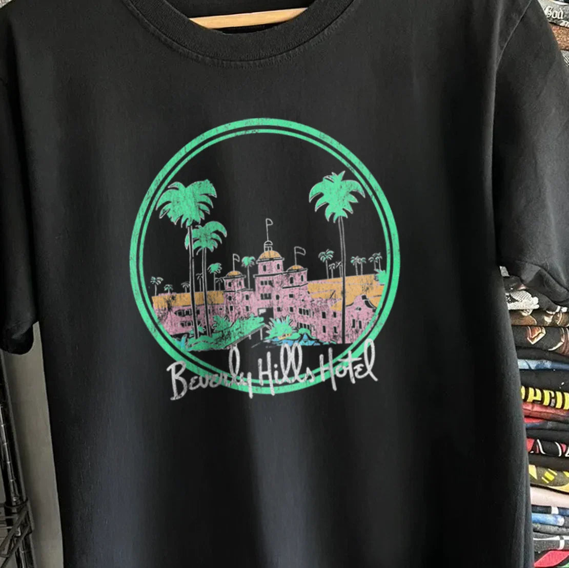 80s Beverly Hills Hotel Sunset Rare T-Shirt Black XXL Unisex T-shirt, Sweatshirt, Hoodie, Long Sleeve Tee - T-Shirt, Sweatshirt, Hoodie