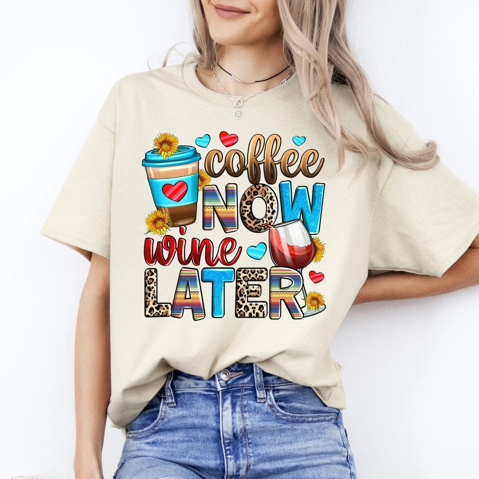 Coffee now wine later T-Shirt Coffee lover Unisex tee White Sand Sport Grey Unisex T-shirt, Sweatshirt, Hoodie, Long Sleeve Tee - T-Shirt, Sweatshirt, Hoodie
