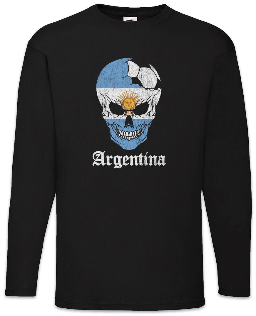Argentina Football Skull I Men's Long Sleeve T-Shirt Argentinean Soccer Flag Unisex T-shirt, Sweatshirt, Hoodie, Long Sleeve Tee - T-Shirt, Sweatshirt, Hoodie