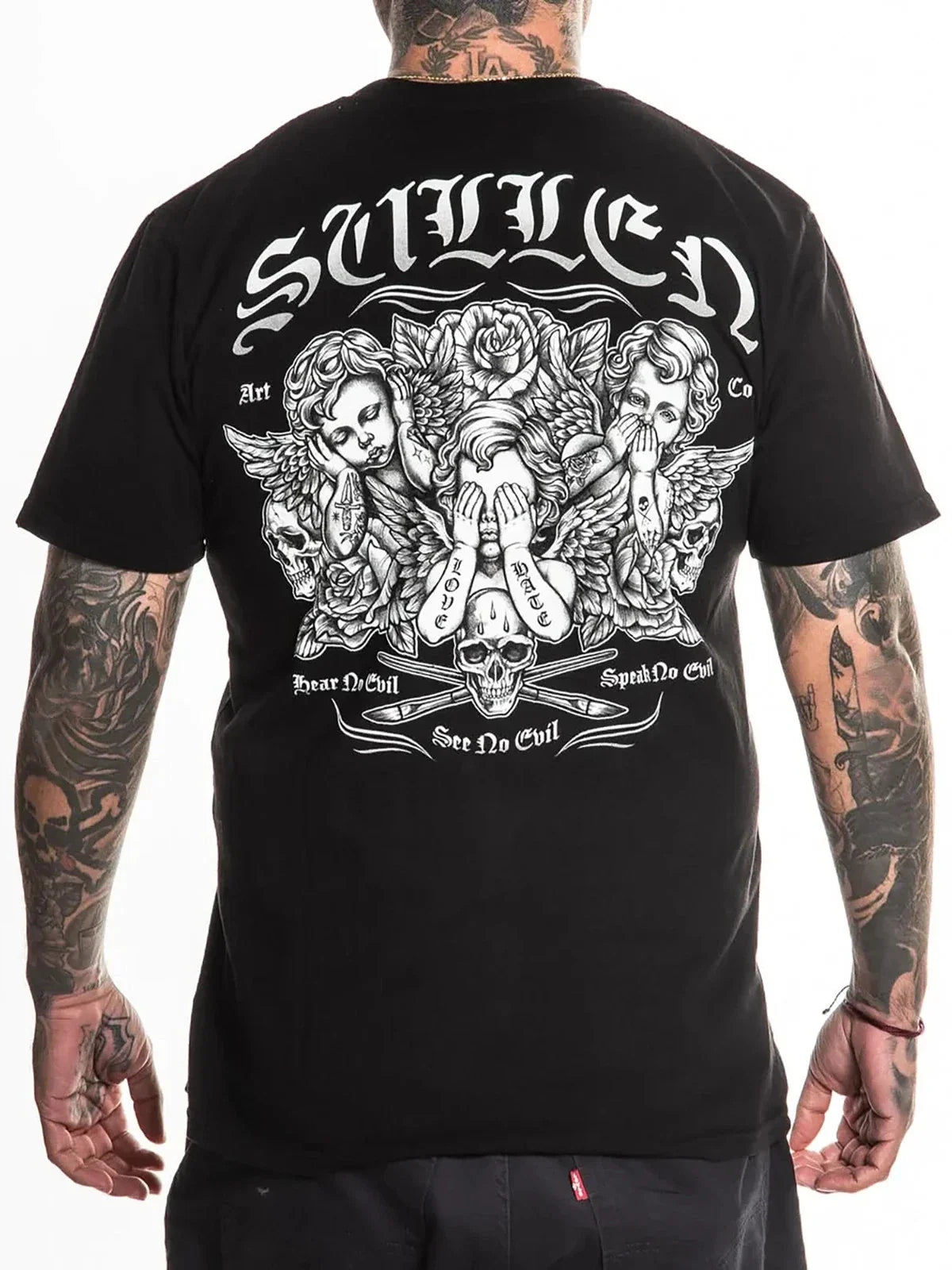 Sullen Men's See No Evil Short Sleeve Premium T-shirt Tattoo Art Skull Tee Unisex T-shirt, Sweatshirt, Hoodie, Long Sleeve Tee - T-Shirt, Sweatshirt, Hoodie