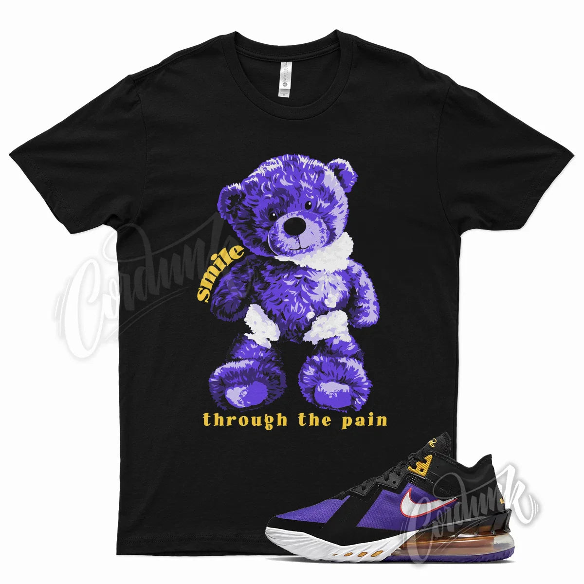 Black SMILE T Shirt for Lebron 18 Low Fierce Purple Racer Yellow Unisex T-shirt, Sweatshirt, Hoodie, Long Sleeve Tee - T-Shirt, Sweatshirt, Hoodie