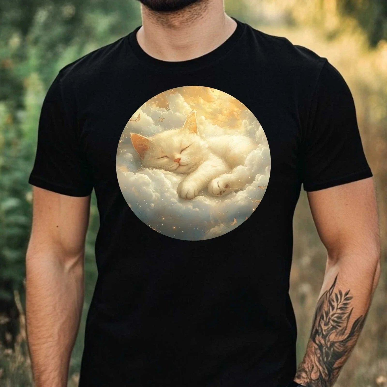Mens Cat Sleeping in the Clouds Motif Cotton T-Shirt Size XS to 5XL Unisex T-shirt, Sweatshirt, Hoodie, Long Sleeve Tee - T-Shirt, Sweatshirt, Hoodie