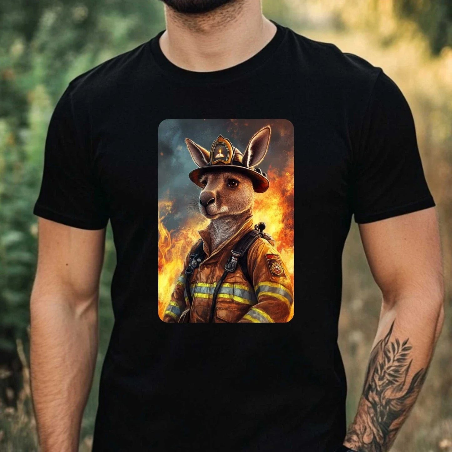 Mens Kangaroo Firefighter Motif Cotton T-Shirt Size XS to 5XL Unisex T-shirt, Sweatshirt, Hoodie, Long Sleeve Tee - T-Shirt, Sweatshirt, Hoodie
