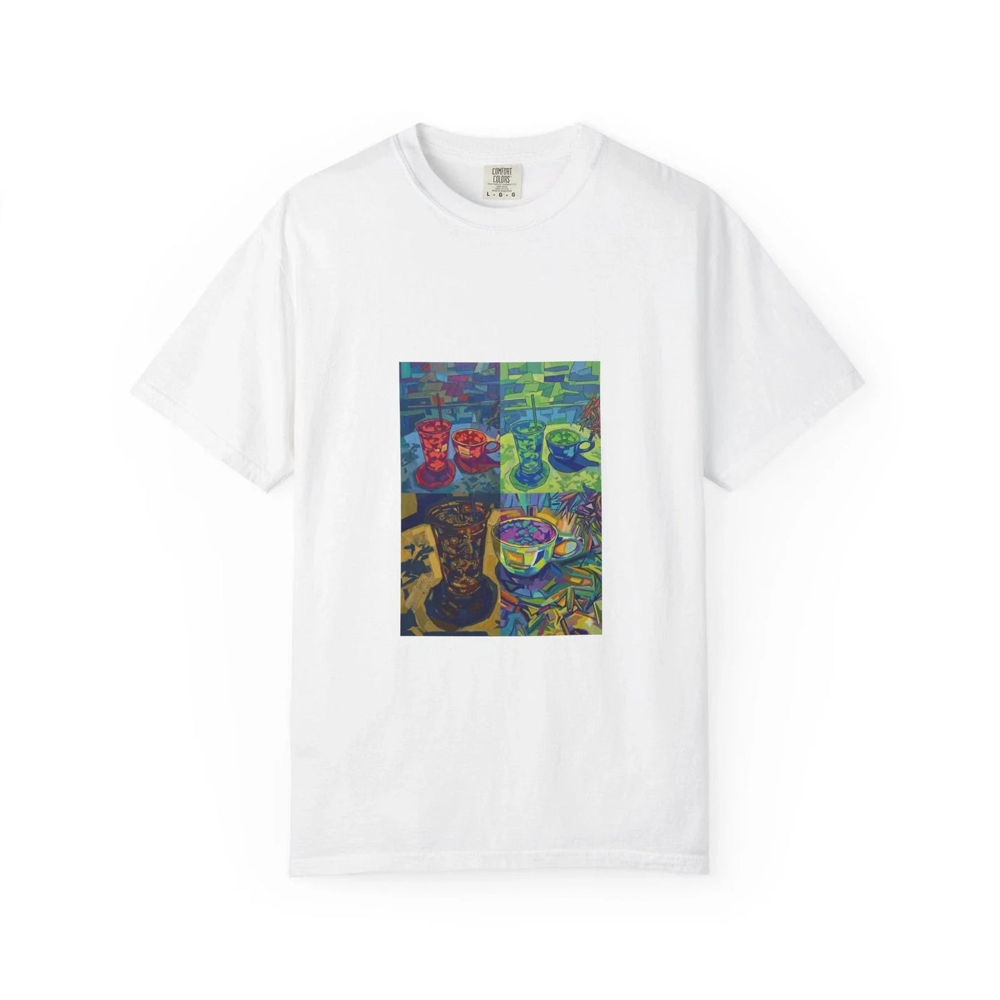 T Shirt Coffee Pop Art Graphic  Abstract Mosaic Cafe 1990s Vibe Unisex T-shirt, Sweatshirt, Hoodie, Long Sleeve Tee - T-Shirt, Sweatshirt, Hoodie