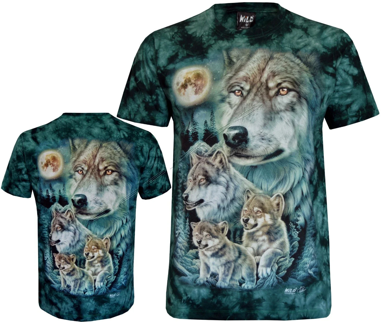 Tie Dye T-Shirt Wolf Pack Wolves and Pups Forest Full Moon Glow in Dark by Wild Unisex T-shirt, Sweatshirt, Hoodie, Long Sleeve Tee - T-Shirt, Sweatshirt, Hoodie